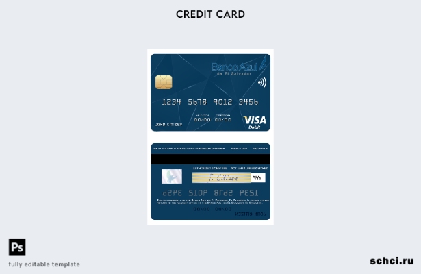 цифровая загрузка шаблона дебетовой карты Visa El Salvador Banco Azul de El Salv